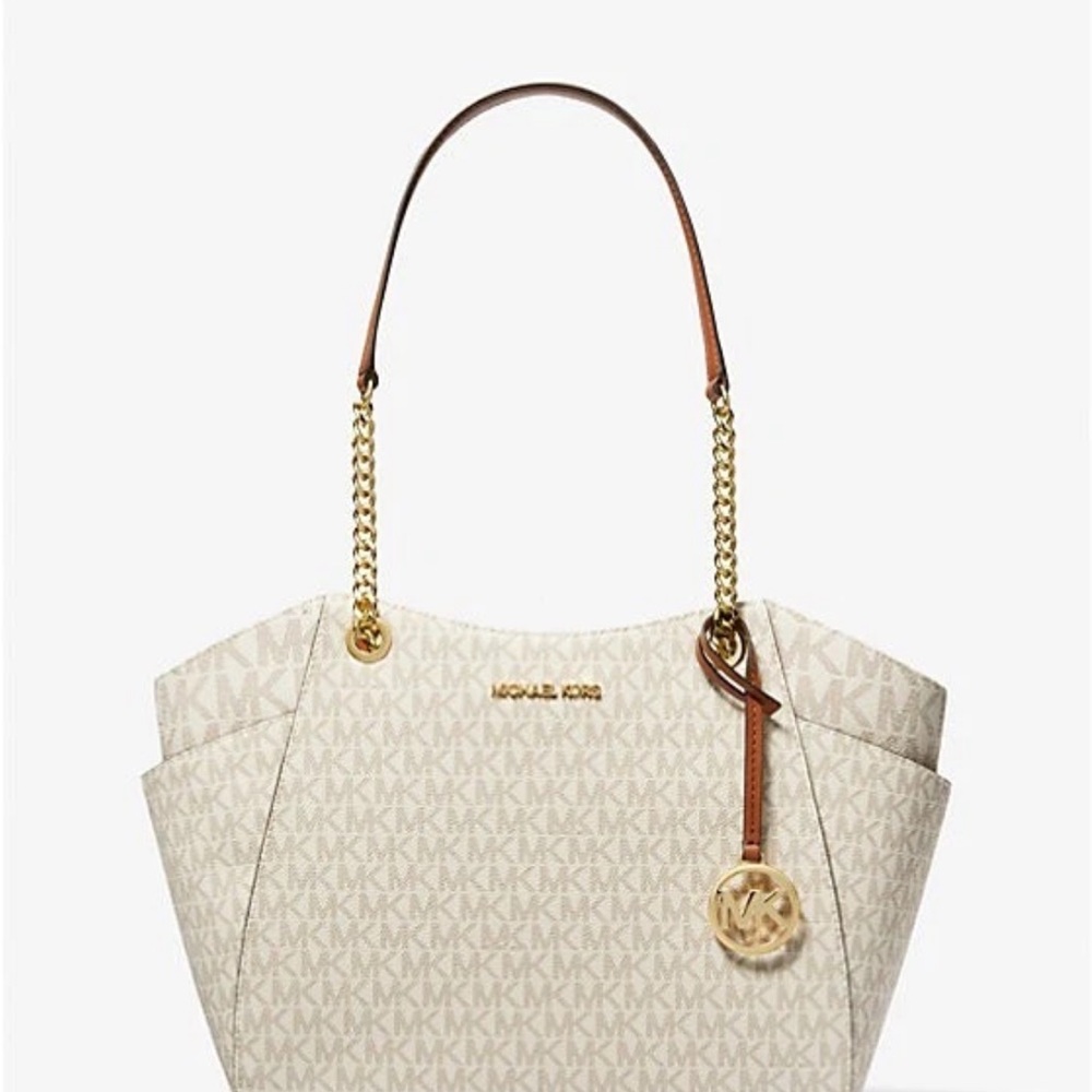 MICHAEL KORS **NEW** Jet Set Tote Bag Vanilla & Gold-Tone with Exterior Pockets